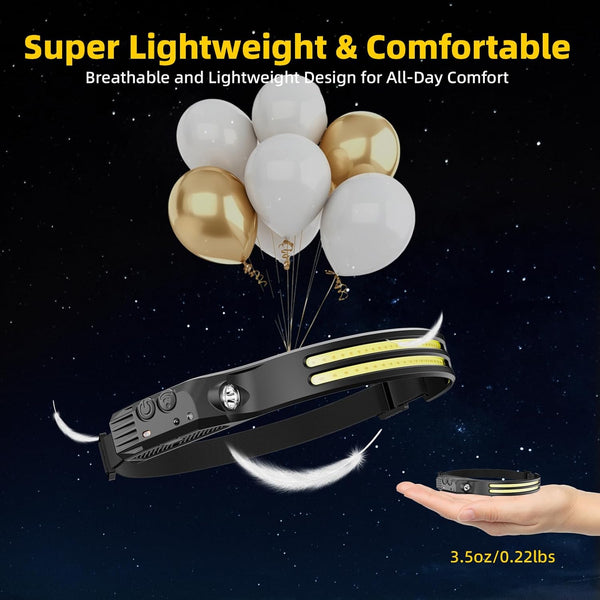 LED Headlamp Rechargeable 2PCS - 230Â° COB Super Bright Head Lights for Forehead, Hard Hat Light for Adults, USB C Headband Flashlight for Work,