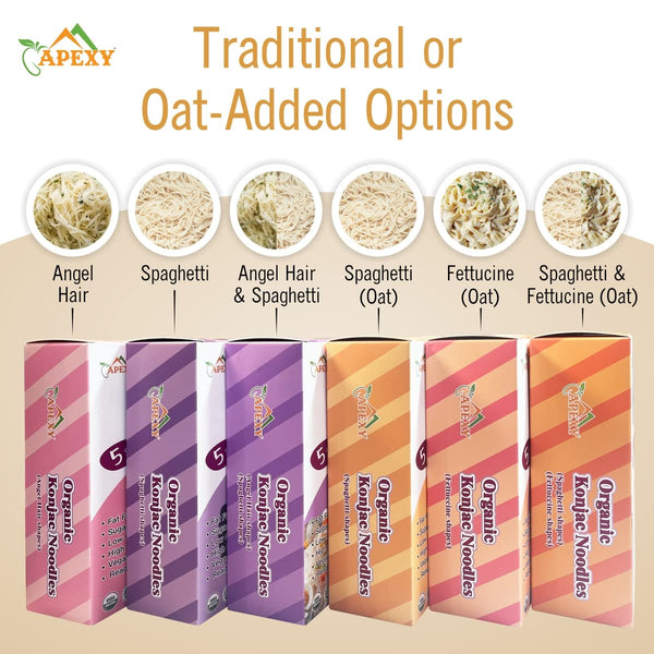 Apexy Organic Shirataki Konjac Noodle 8 Pouches Total 42.24Oz. Low Calorie, Low-Carb Gluten Free, Vegan, Keto and Paleo-Friendly. (Angel Hair Shapes)