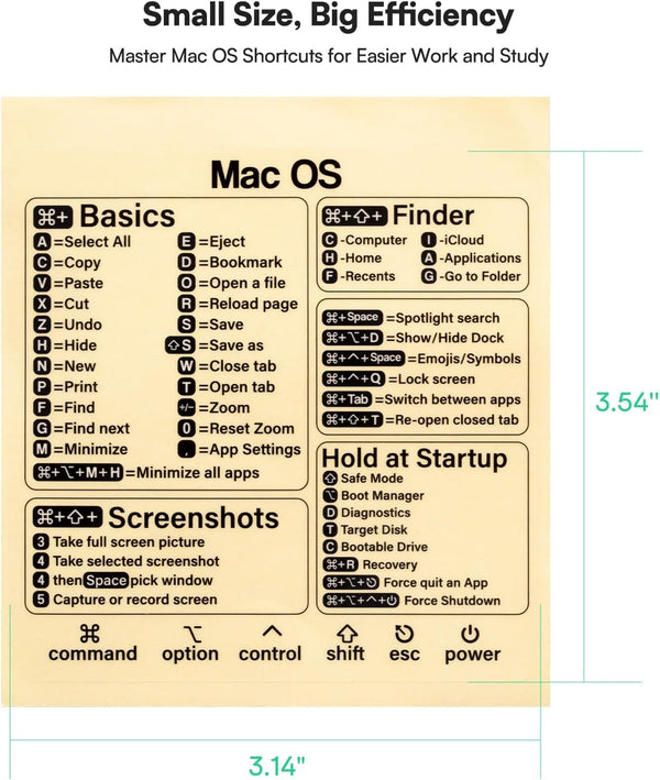 2-Pack Mac OS Shortcuts Sticker 2025, Keyboard Shortcut Stickers Accessories for Macbook Pro/Air, M1 M2 M3 Intel Laptops | Water, Oil, Tear