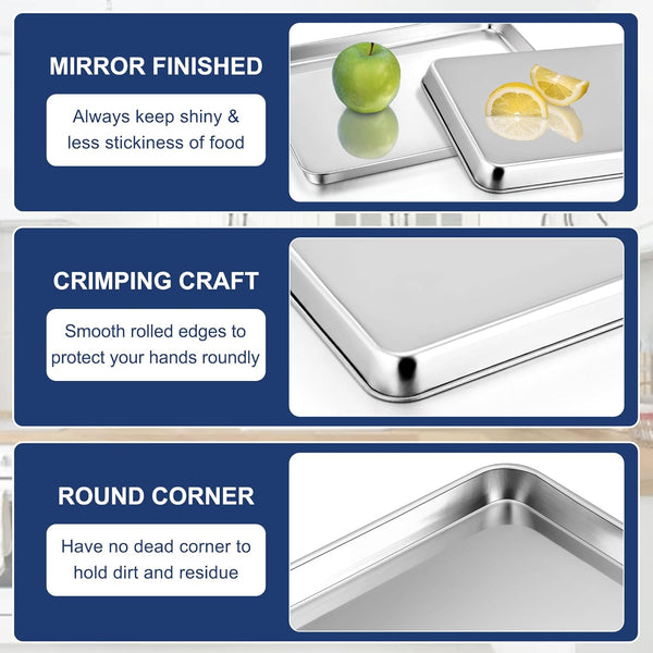 P&P CHEF 16 Inch Baking Cookie Sheet, Oven Pan Tray Stainless Steel Sheet Pan for Kitchen, Oven Bakeware for Multi Uses, Shiny Look & Dishwasher