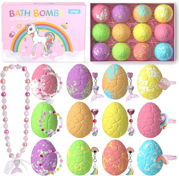 Kids Bath Bombs for Girls with Toys Inside, 12+1 Pack Unicorn Bath Bombs with Surprise Jewelry for Kids, Princess Girls Bathbombs with Mermaid