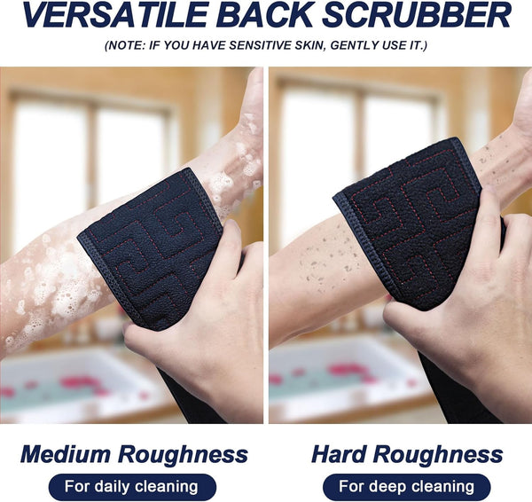 Exfoliating Back Scrubber for Shower, Double-Sided Back Scrub Washcloth with Handles for Use in Shower, 38 Inches Body Exfoliator Bath Tool to