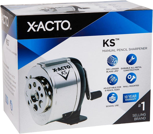 X-ACTO KS Manual Pencil Sharpener, Mountable, Metal, 1 Count - Classroom, Teacher Supplies, Adjustable for 8 Pencil Sizes 1 Count (Pack of 1) KS