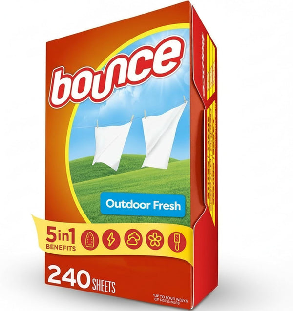 Bounce Dryer Sheets Laundry Fabric Softener, Outdoor Fresh Scent, 240 Count