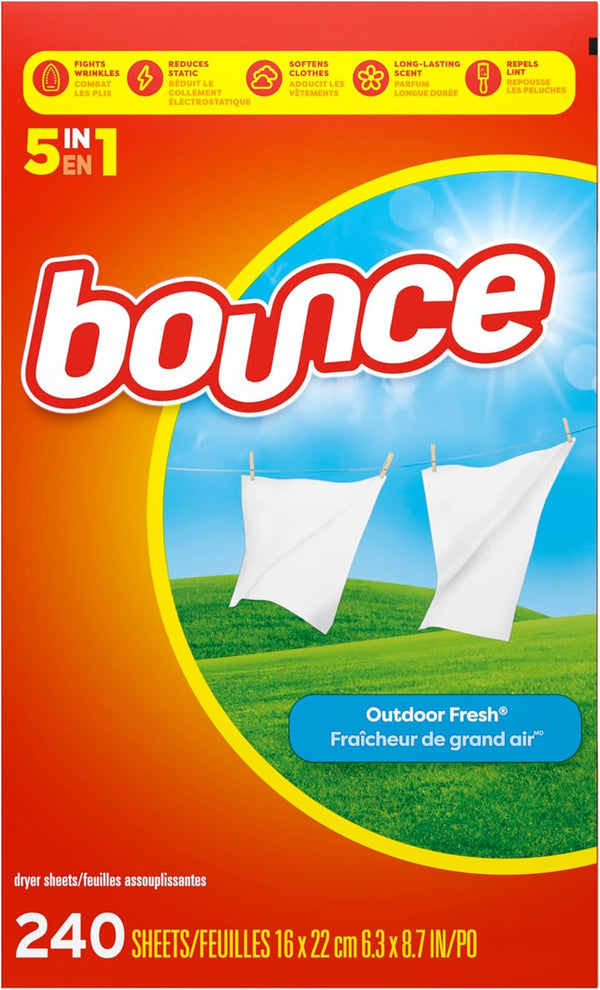 Bounce Dryer Sheets Laundry Fabric Softener, Outdoor Fresh Scent, 240 Count