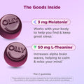 OLLY Sleep Gummy, 3 Mg Melatonin, L-Theanine, Chamomile, Lemon Balm, Sleep Aid, Blackberry, 50 Count