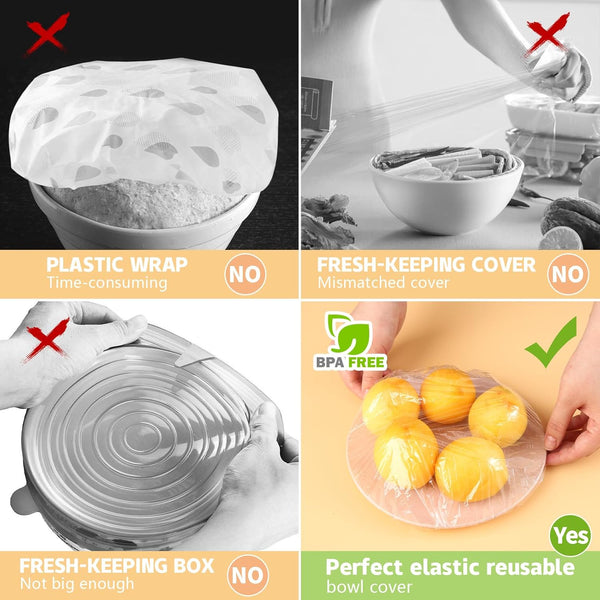 Plastic Bowl Covers 100Pcs Elastic Reusable, Shower Caps for Sourdough Bread Proofing, Outdoor Food Covers to Keep Bugs Away, Stretch Bowl Covers