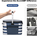 ALLCAMP Insulated Picnic Baskets Shoping Basket Cooler Bag Collapsible Portable Picnic Basket (Blue White Stripe)