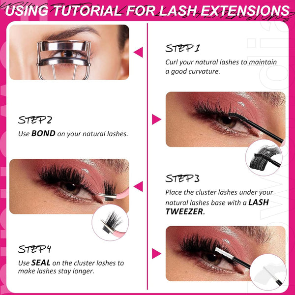 Fowendia Lash Clusters Kit Fluff 80D 100D Individual Lashes D Curl Cluster Eyelash Extensions 10-18mm DIY Lash Extension Kit Lash Bond and Seal
