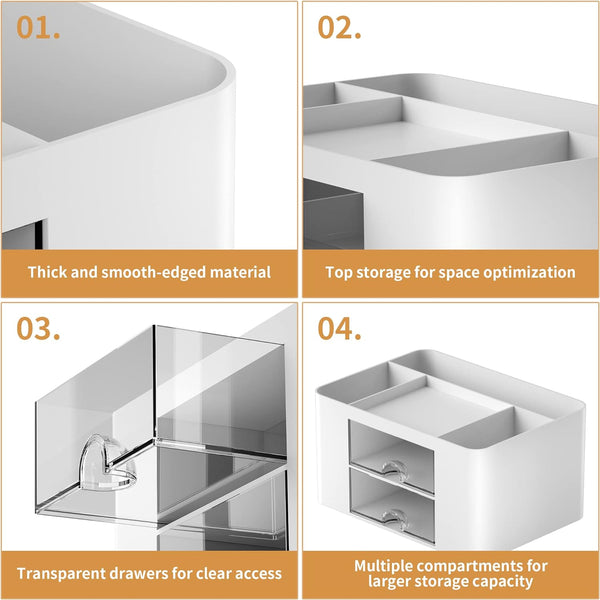 Marbrasse Pen Organizer with 2 Drawer, Multi-Functional Pencil Holder for Desk, Desk Organizers and Accessories with 5 Compartments + Drawer for