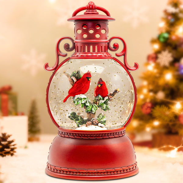 Christmas Snow Globes, Cardinal Christmas Water Globes with 8 Songs, 6H Timer Battery & USB Powered Glitter Snow Globe Music Box Suitable for
