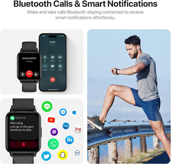 Smart Watch, 1.83" HD Smartwatch for Men Women (Answer/Make Calls), Fitness Watch with 100+ Sport Modes, IP68 Waterproof/Heart Rate/Sleep Monitor,