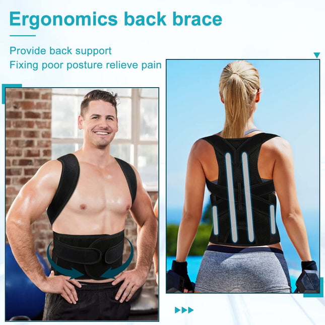 Back Brace Posture Corrector for Women and Men, Relief for Waist, Back and Shoulder Pain, Adjustable and Breathable, Imp
