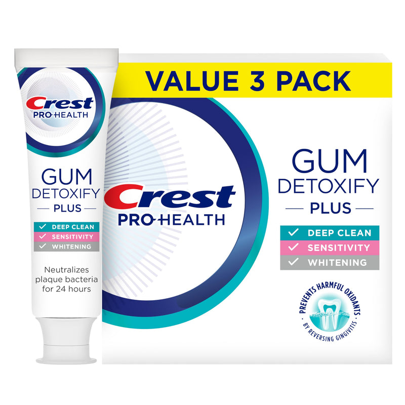 Crest Pro-Health Gum Detoxify plus Toothpaste 4.5 Oz Pack of 3 - Antibacterial Fluoride Toothpaste, Sensitivity Protection, Whitens Teeth,