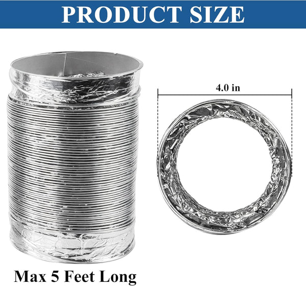 Funmit 4 Inch 10 Feet Flexible Adjustable Aluminum Dryer Vent Hose with 2 Metal Duct Clamp, PVC Tube Compatible with Most Dryers