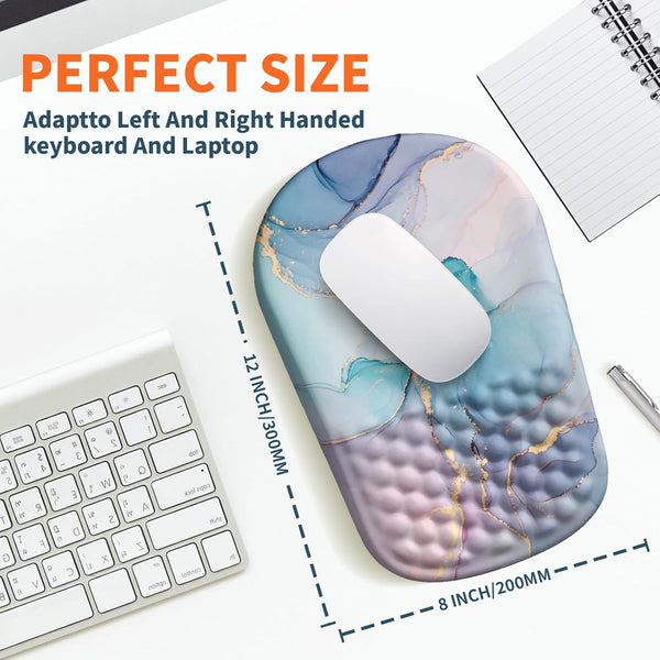 Ergonomic Mouse Pad Wrist Support with Massage Design, Wrist Rest Pain Relief Mousepad with Memory Foam&Non-Slip PU Base, Mouse Pads for Wireless