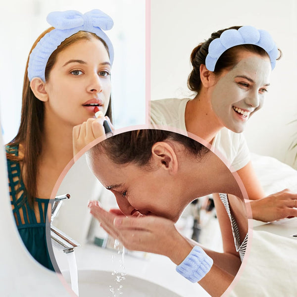 Sponge Spa Headbands for Women & Wristband Set,Puffy Makeup Headband Set for Washing Face,Soft Towel Skin Care Head Band,Cute Hair Band Shower 4 Pcs