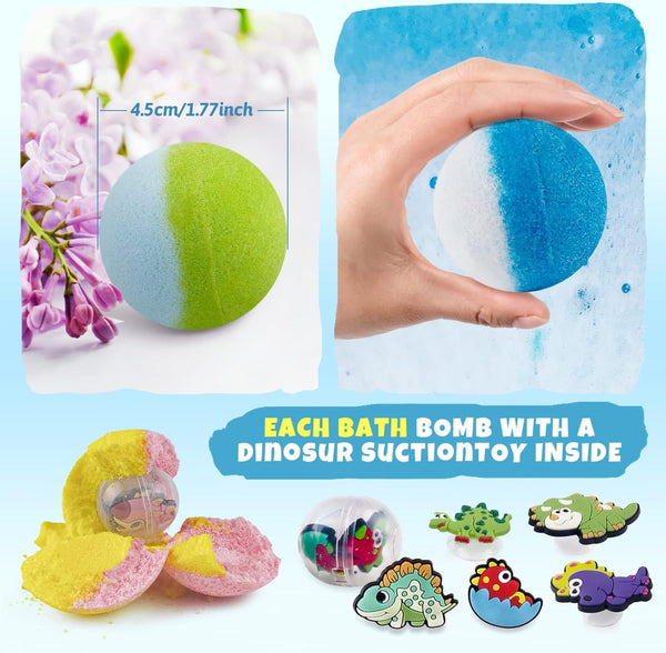 26+2 PCS Bath Bombs for Kids with 26 Dinosaur Suction Toys Inside, Organic Kids Bath Bombs Gift Sets with 2 Squeeze Dinosaur Toys for Boys & Girls
