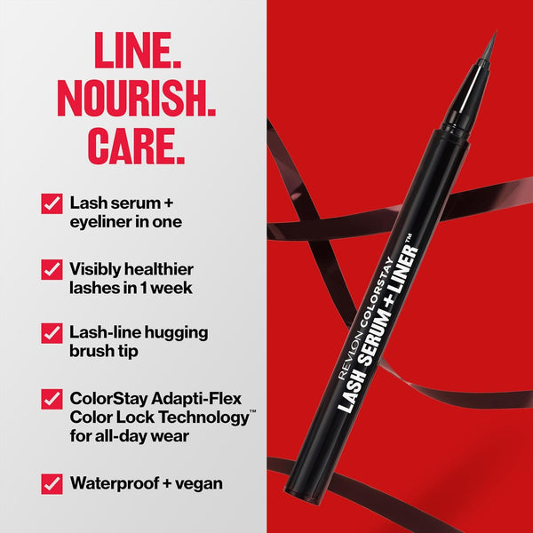 REVLON Colorstay Lash Serum + Liner, Waterproof Eyeliner, Healthier Looking Eyelashes, Smudge-Resistant Flexible Brush Tip, 001 Blackest Black