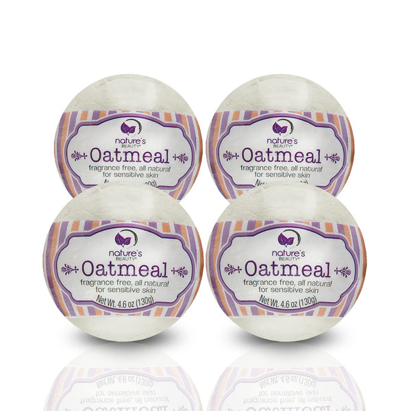 Nature's Beauty Oatmeal Fragrance-Free Bath Bomb Multi-Pack - Natural Hand Crafted, Non-Staining, Luxury Fizzy Spa Bomb, Sooth Dry + Itchy Skin