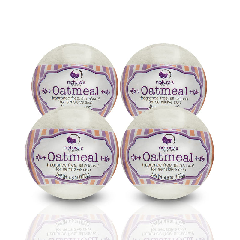 Nature's Beauty Oatmeal Fragrance-Free Bath Bomb Multi-Pack - Natural Hand Crafted, Non-Staining, Luxury Fizzy Spa Bomb, Sooth Dry + Itchy Skin