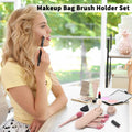 Silicone Makeup Brush Holder and Makeup Sponge Holder Set, Blender Case Organizer, Powder Puff Case with Sponge & Brushes for Travelling(Black 7 Pcs)