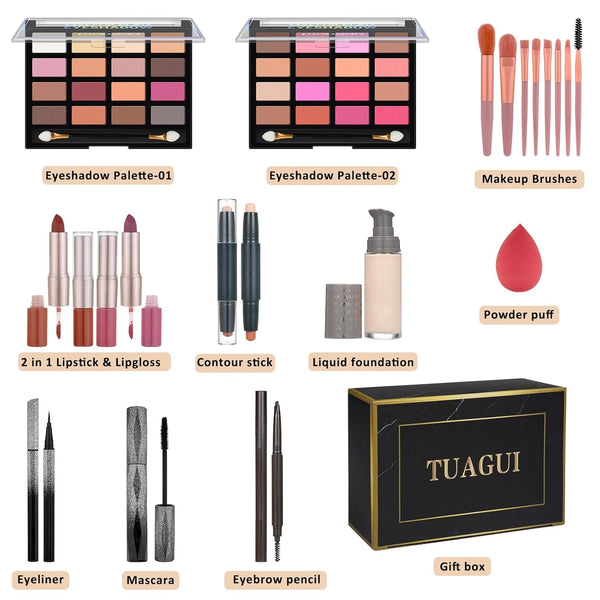 All in One Makeup Kit for Women Full Kit, Includes Eyeshadow,Foundation,Eyeliner,Mascara,Eyebrow Pencil,Contour Stick, Makeup Brush, Makeup