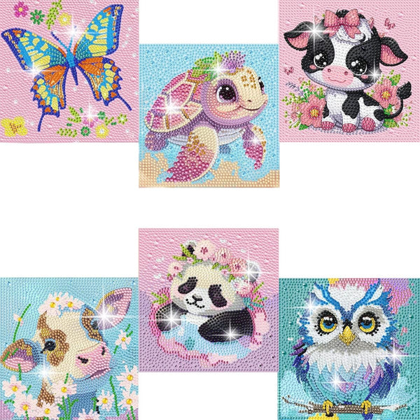 ZHUDENGXJL 6 Packs Diamond Art Painting Kits for Kids Animal, DIY Diamond Art Mosaic Kits for Kids Ages 6-12 Beginner Gem Art and Arts and Crafts