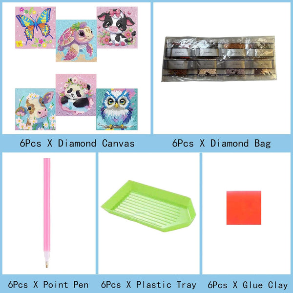 ZHUDENGXJL 6 Packs Diamond Art Painting Kits for Kids Animal, DIY Diamond Art Mosaic Kits for Kids Ages 6-12 Beginner Gem Art and Arts and Crafts