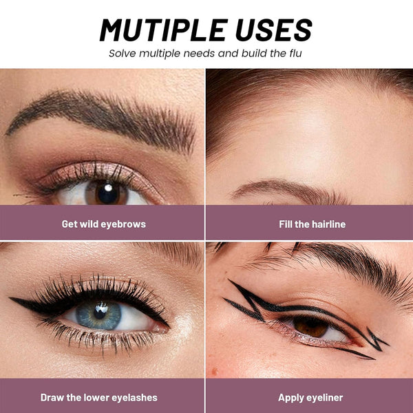 2-In-1 Curved Eyebrow Pen and Eyeliner with 10Pcs Brow Stencils, Microblading Eyebrow Pencil with 4 Fork-Tip and Curved Precise Tip, Waterproof