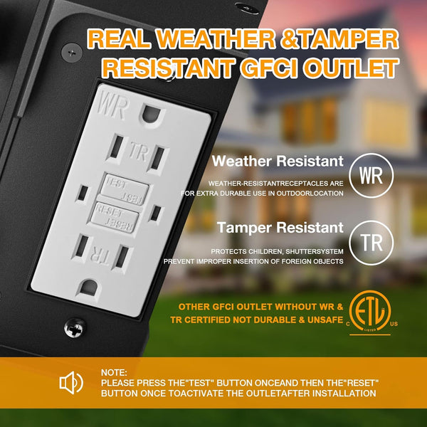 Porch Lights with Outlet, Dusk to Dawn Outdoor Light with Built-In GFCI Outlet, Waterproof Anti-Rust Lantern for Front Door, Garage