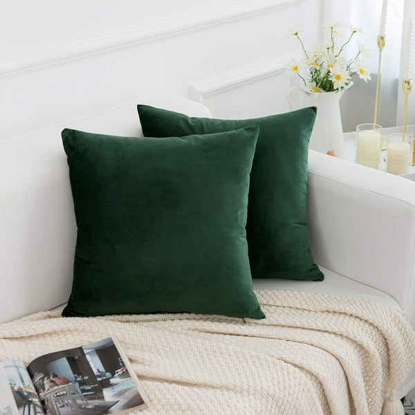 Rainroad Velvet Decorative Throw Pillow Covers Cushion Cover Pillow Case for Sofa Couch Bed Chair,Soft Square Dark Green Throw Pillows 18X18
