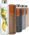 Glass Water Bottle 25Oz with Felt Sleeve - Borosilicate Glass - Leakproof Lid - BPA Free - Ideal for Work, Travel & Gym (Sand Brown)