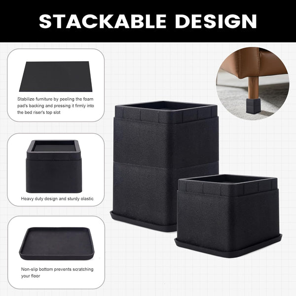 Btsd-Home Adjustable Bed Risers 3 or 6 Inch Heavy Duty Stackable Furniture Risers for College Dorm Bed Sofa Table Couch Chair Bed Raisers Blocks 4