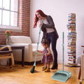 Kelamayi Upgrade Broom and Dustpan Set, Large Size and with Long Handle, Upright,Ideal for Indoor Outdoor Garage Kitchen Room Office Lobby Use (Green)