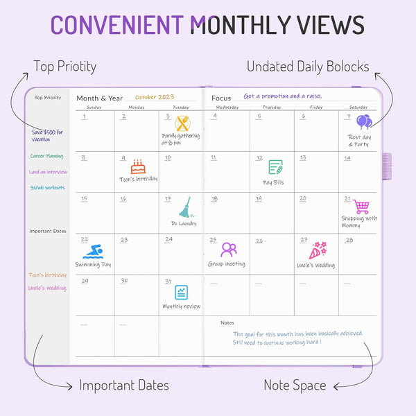 Undated Weekly Planner for 2025, Forvencer Simplified Weekly & Monthly Calendar Planner, Cute Daily Organizer Notebook, Agenda Journal to Track