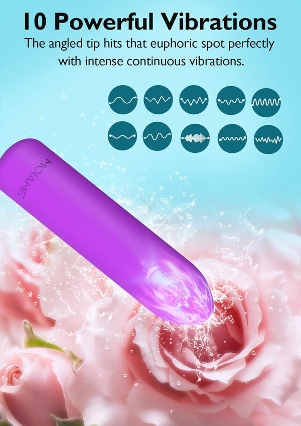 Small Bullet Vibrator for Women: Waterproof Mini Clit Vibrator with 10 Modes, Full Silicone Vibrating Finger Massager for G Spot Nipple, Female