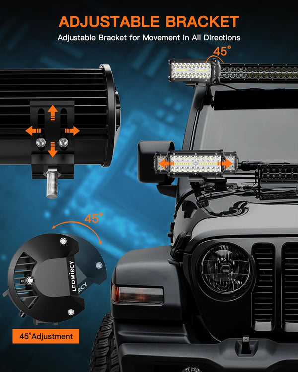 Light Bar,Ledmircy 7 Inch LED Light Bar Kit with round Toggle Switch Wiring Harness 2 Lead White LED Pod Lights Triple Rows Spot Flood Combo Beam
