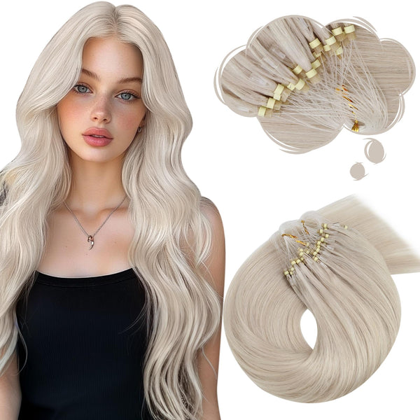 Moresoo Micro Link Hair Extensions Human Hair Bleach Blonde Micro Loop Hair Extensions Real Human Hair White Blonde Microlink Extensions Human