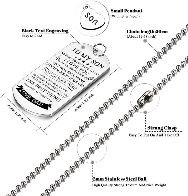 To My Son Dog Tag Necklace from Dad Best Wish to My Son Never Forget How.Love Dad Pendant Necklace,Inspirational Gifts for Son and Men Military