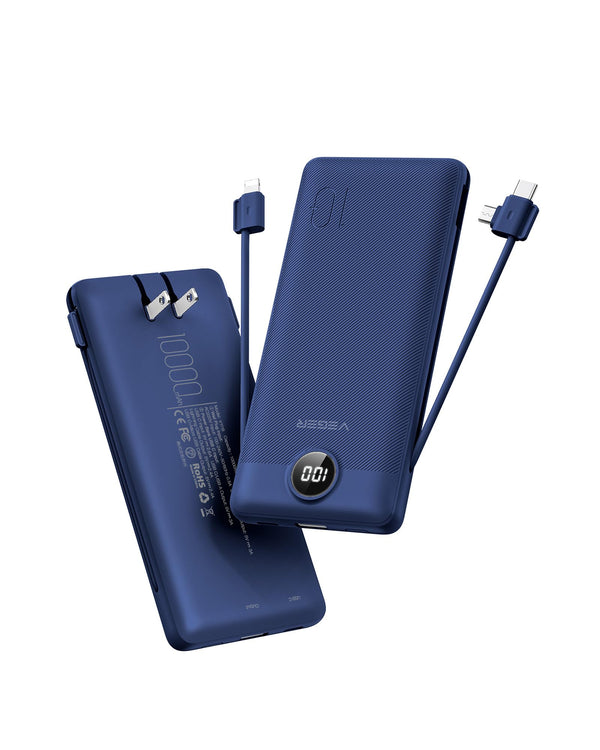 VEGER Portable Charger for Iphone with Built in Cables and Wall Plug, 10000Mah Slim Fast Charging USB C Power Bank, Travel Essential Battery Pack
