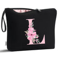 Vavabox A-Z Personalized Makeup Bag, Birthday Gifts for Women Mom, Gifts for Best Friend, Bride Bridesmaid Cosmetic Bag (L, Black)