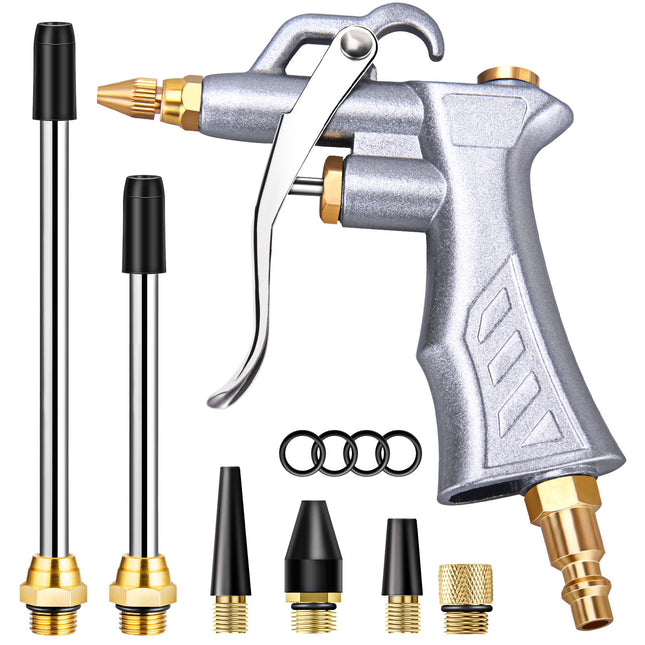 JASTIND Industrial Air Blow Gun with Brass Adjustable Air Flow Nozzle and 2 Steel Extension, Pneumatic Air Compressor Ac