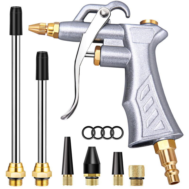 JASTIND Industrial Air Blow Gun with Brass Adjustable Air Flow Nozzle and 2 Steel Extension, Pneumatic Air Compressor Accessory Tool Dust Cleaning