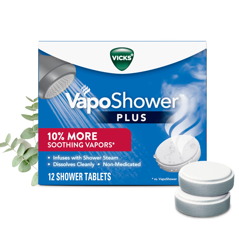 Vicks, VapoShower Plus, Shower Steamers, Eucalyptus Shower Steamer & Menthol Scent, Clean Dissolving Vapor Shower Tablets, Aromatherapy Shower