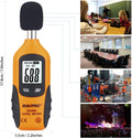 Decibel Meter, RISEPRO® Digital Sound Level Meter 30 – 130 dB Audio Noise Measure Device Backlight MAX/MIN, Data Hold Auto Power Off Dual Ranges