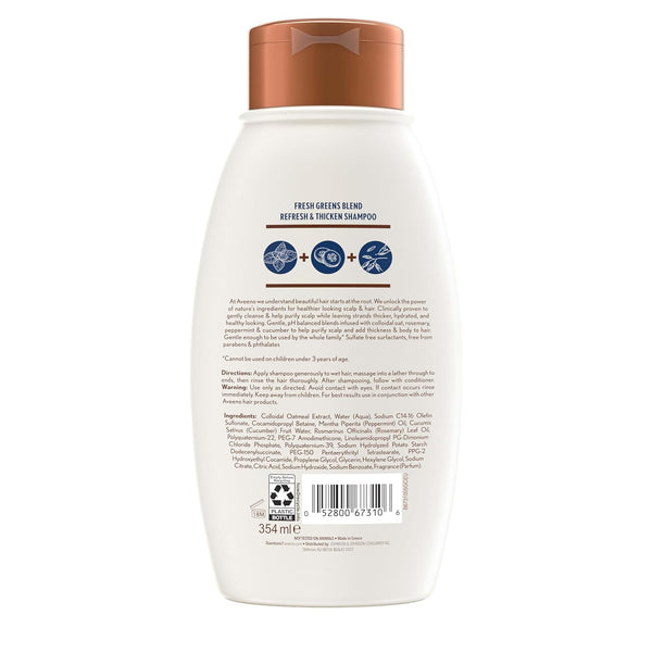 Aveeno Fresh Greens Blend Natural Volumizing Shampoo, Cucumber, Rosemary, for Fine Hair, 12 Fl Oz