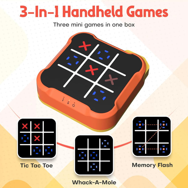 Tic Tac Toe Bolt Game, Handheld Electric Puzzle Game Console, Gift Ideal for Kids and Adults' Birthday, Electronic Board Games for Educational and