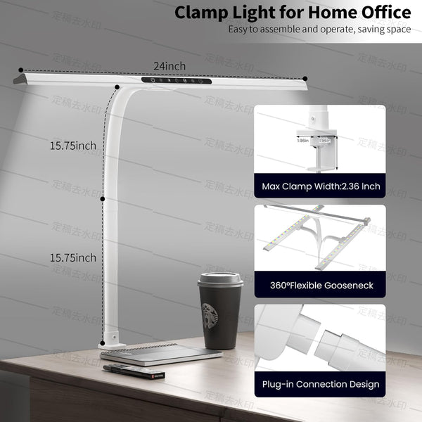 2-In-1 Desk Lamp with RGB Backlight,Architect Desk Lamps for Home Office,24W Tall Desk Lamp with Clamp,60"Timer,25 Lighting Modes,Eye Protection