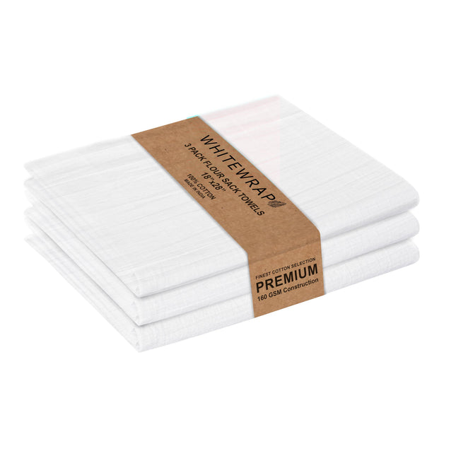 WHITEWRAP Flour Sack Towels 18X28 â 100% Cotton (Pack of 3), Reusable Kitchen Tea Towels for Baking, Crafts, Embroider